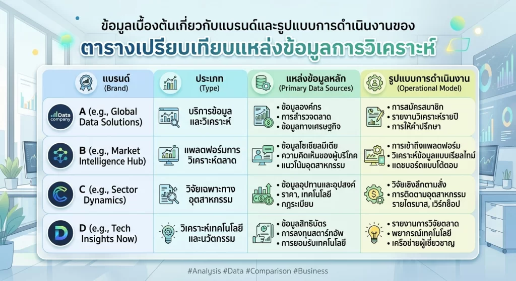 ตารางเปรียบเทียบแหล่งข้อมูลการวิเคราะห์